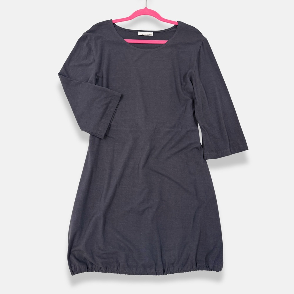 Bryn Walker Bubble Hem Dress Charcoal Gray Bamboo 3/4 Sleeve Medium Lagenlook